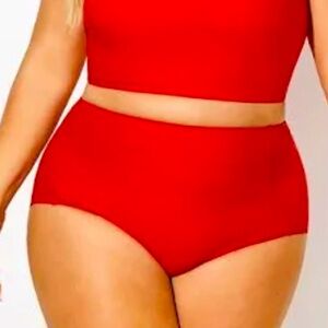 Liz Claiborne Red High-Waisted Swim Brief Size 14